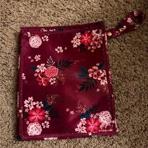 Floral Burgundy Pouch with Wrist Strap